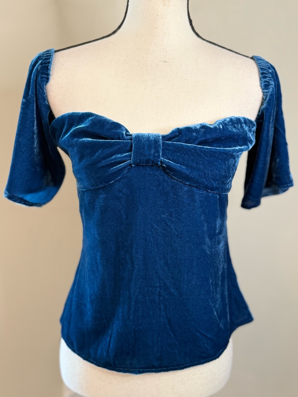 Express velvet teal Victorian top coquette bow chest SZ 6